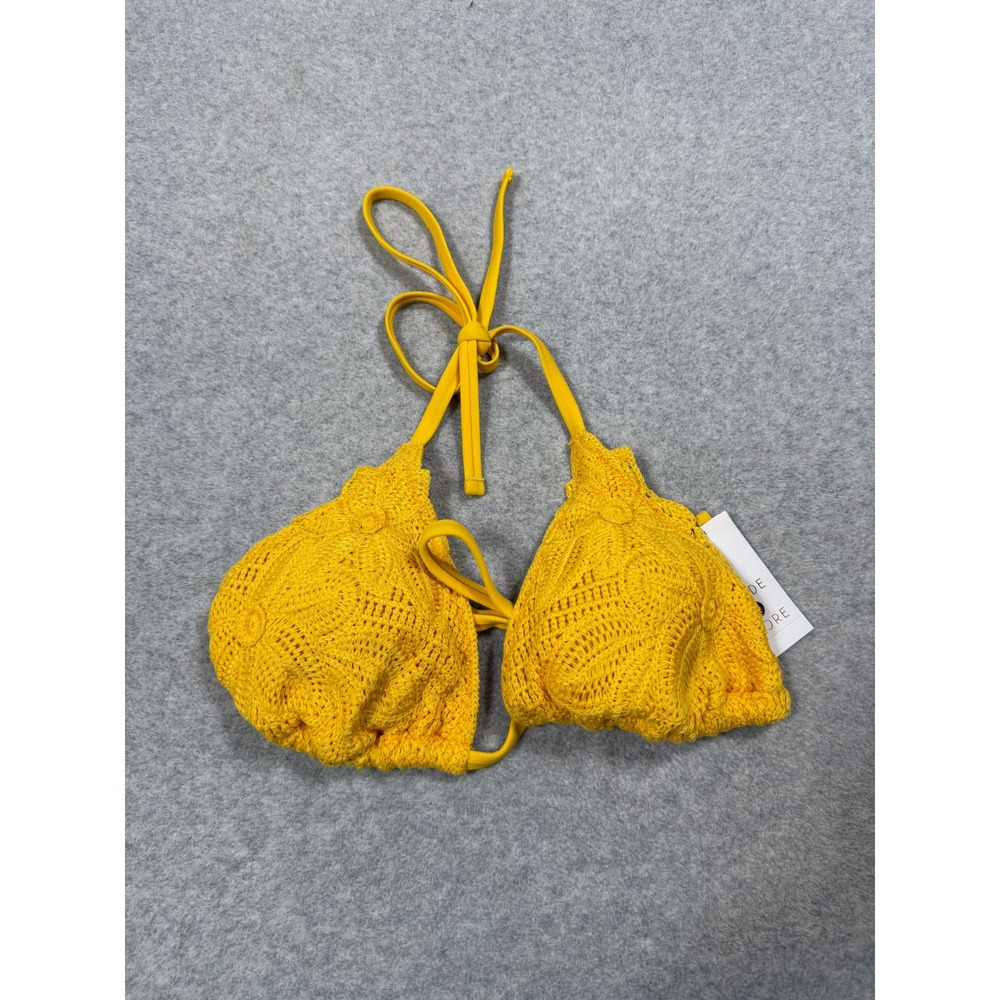 Shade & Shore Yellow Crochet Triangle Bikini Top Halter Swimwear Small NWT